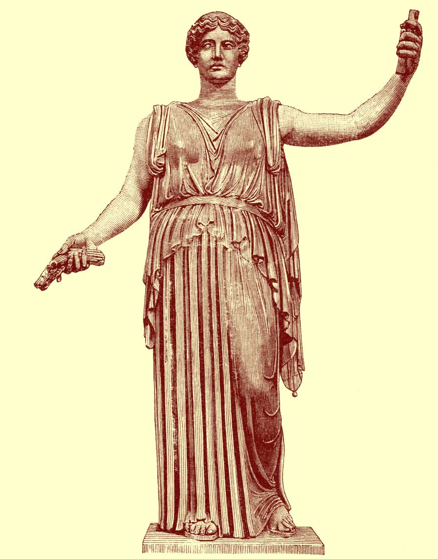 Black and white photograph of a full-length statue of Demeter (Ceres), at the Vatican in Rome.