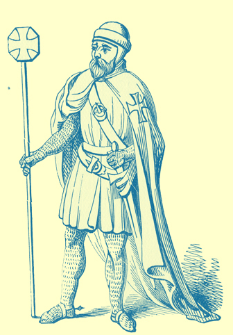 A black and white engraving of a Knight Templar.