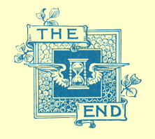 A black and white engraving of the press logo saying 'The End.'