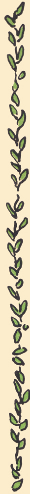 A green and black illustration, by Claud Lovat Fraser, left border of a garland of leaves.