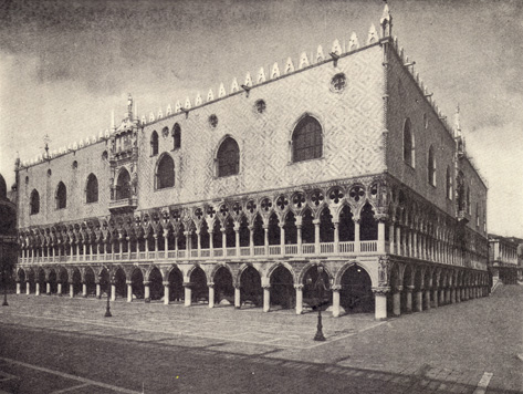 Black and white photograph of The Ducal Palace, in Venice, Italy, taken in the late 19th century