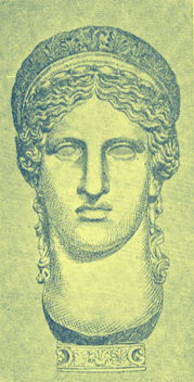 Black and white engraving of the bust of Hera from the Villa Ludovisi. 