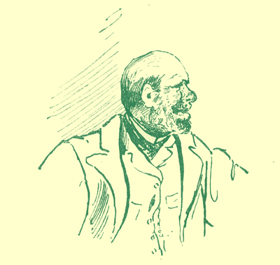 A black and white sketch, by E. Œ. Somerville, of a man partially bald, and bearded.