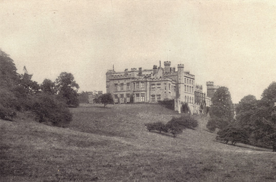 Black and white photograph of Lambton Castle, England, taken in the late 19th century.