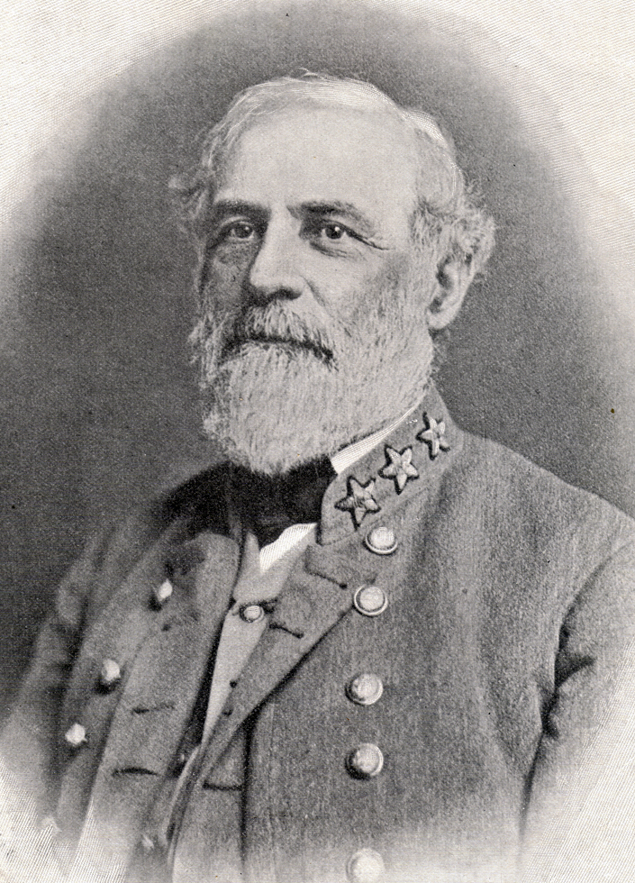 Photograph of a portrait of Robert E. Lee in uniform.