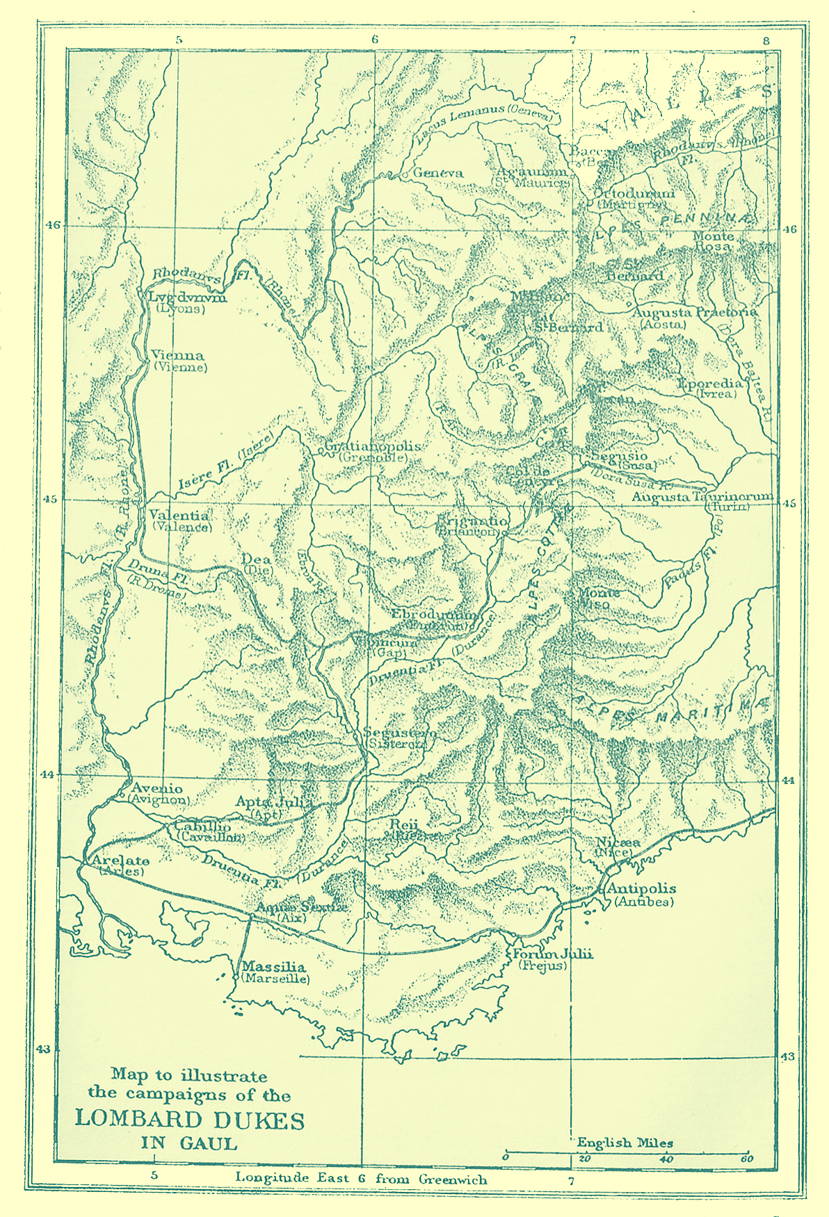 Map of The Campaign of the Langobard Dukes in Gaul.