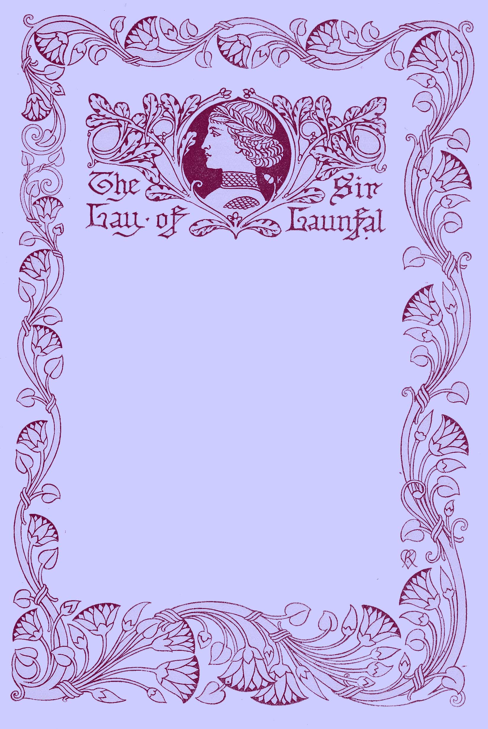 Decorated Title Page by Reginald L. Knowles with a border of climbing vines with lotus flowers with a title picture of a man in profile with a thin headband around slightly long wavy hair, to his collar