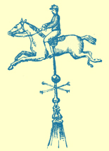 An Engraving of a weathervane in the form of a jockey on horseback, from St. Jude's, Portsmouth, England.