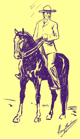 Pen and ink sketch by Percy E. Anderson, of a man on a horse.