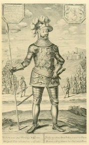 Engraving of Edward the Black Prince, in armor, with his visor raised revealing his face and is beard, unknown source or artist.