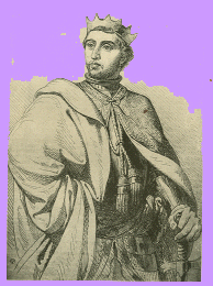 Black and white Drawing of Peter the Cruel, he is wearing a crown and has a short beard.