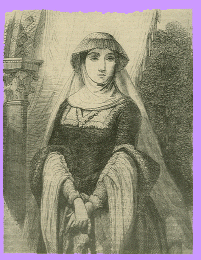 
Black and White sketch of Blanca de Bourbon, with her arms crossed at the wrists in front of her.