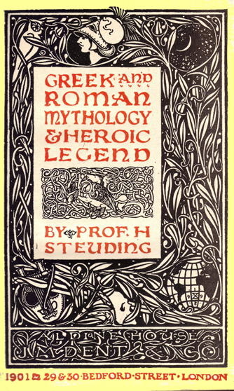 Black and white and red woodcut of the title page. 