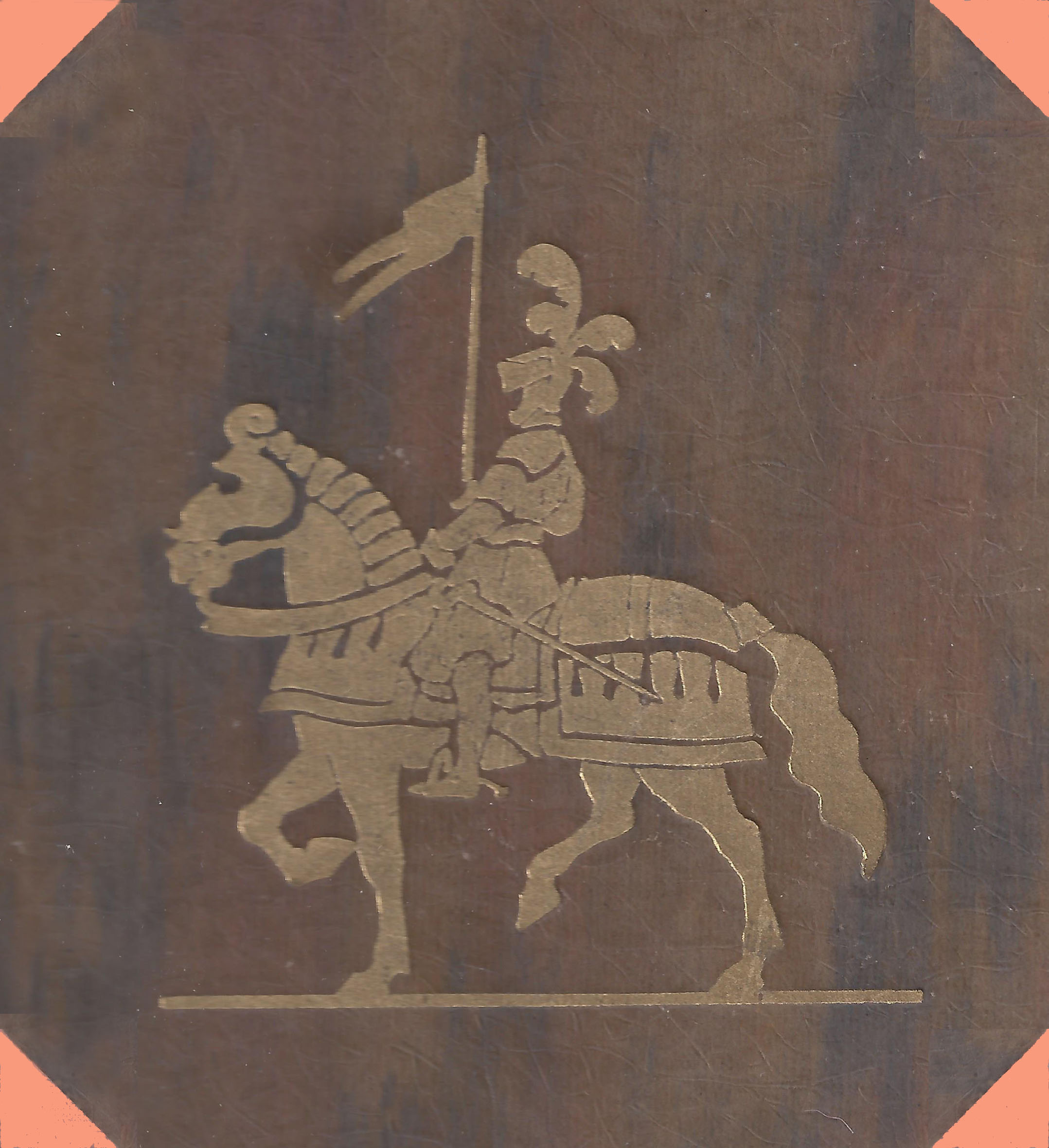 Cover Figure embossed with Gilt knight on horseback.