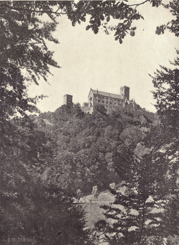 Black and white photograph of The Wartburg, Germany, first built in the 11th century.  Photo taken in the late 19th century.