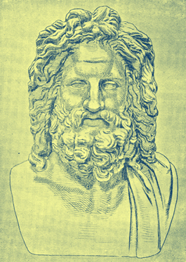 Black and white engraving of the Otricoli bust of Zeus. 